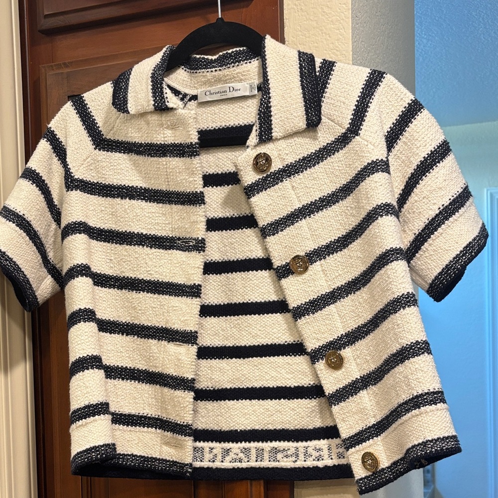 Dior Navy and White Textured Knit Jacket